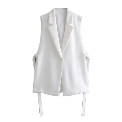 PB&ZA 2158878 Γυναικεία 2022 καλοκαίρι New Fashion Δίχρωμο γιλέκο με σκίσιμο Vintage Αμάνικο Γυναικείο Γιλέκο Παλτό Chic Tops 2158/878