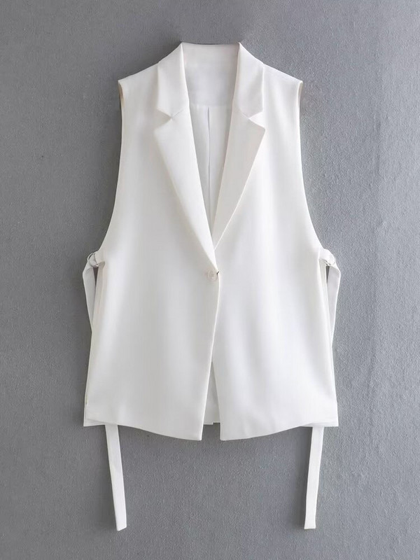 PB&ZA 2158878 Γυναικεία 2022 καλοκαίρι New Fashion Δίχρωμο γιλέκο με σκίσιμο Vintage Αμάνικο Γυναικείο Γιλέκο Παλτό Chic Tops 2158/878