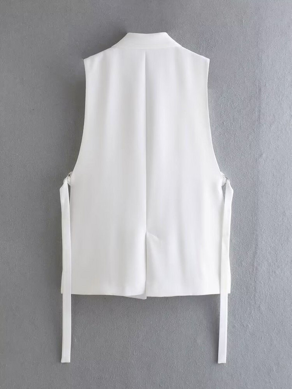 PB&ZA 2158878 Γυναικεία 2022 καλοκαίρι New Fashion Δίχρωμο γιλέκο με σκίσιμο Vintage Αμάνικο Γυναικείο Γιλέκο Παλτό Chic Tops 2158/878