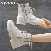 2020 Sieviešu Augstas kvalitātes āda Mode Sieviešu Neslīdoši nodilumizturīgi Šņorējami sānu rāvējslēdzēji Zābaki Rudens Ziemas Sieviešu puszābaki