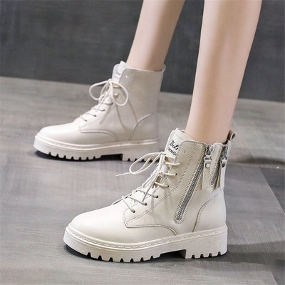 2020 Sieviešu Augstas kvalitātes āda Mode Sieviešu Neslīdoši nodilumizturīgi Šņorējami sānu rāvējslēdzēji Zābaki Rudens Ziemas Sieviešu puszābaki