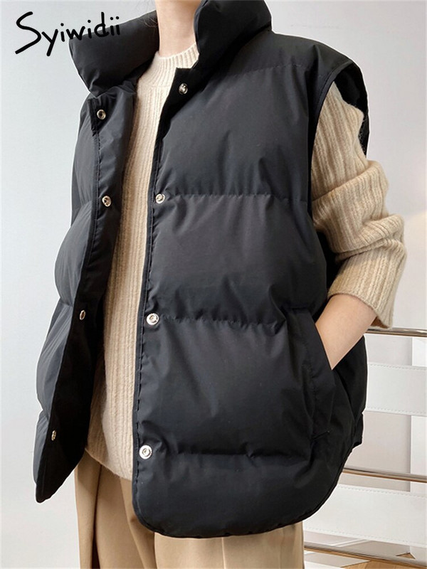 Syiwidii lielizmēra veste sievietēm, pogām mēteļi, apkakle, rudens ziema, 2022. gada modes virsdrēbes, veste bez piedurknēm