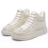 Γυναικείες φθινοπωρινές χειμερινές μπότες Αθλητικά γυναικεία παπούτσια Νέα γυαλιστερά γυναικεία μποτάκια με στρας Γυναικείες μπότες μέχρι τον αστράγαλο Lace Up Fashion Student Boots Παπούτσια