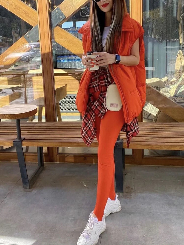 Icclek 2022 új női kabát Parka Veste kabát narancssárga ujjatlan kabát női tavaszi téli párnázott mellény női mellény