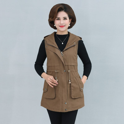 UHYTGF Proljetno-jesenski prsluci za žene Ženska jakna bez rukava s kapuljačom, udobna pamučna labava, 5XL velika prsluk 1471