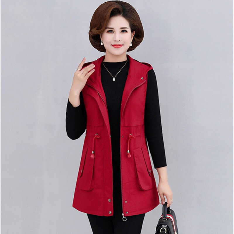 UHYTGF Proljetno-jesenski prsluci za žene Ženska jakna bez rukava s kapuljačom, udobna pamučna labava, 5XL velika prsluk 1471