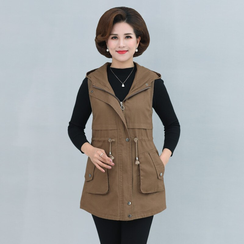 UHYTGF Proljetno-jesenski prsluci za žene Ženska jakna bez rukava s kapuljačom, udobna pamučna labava, 5XL velika prsluk 1471