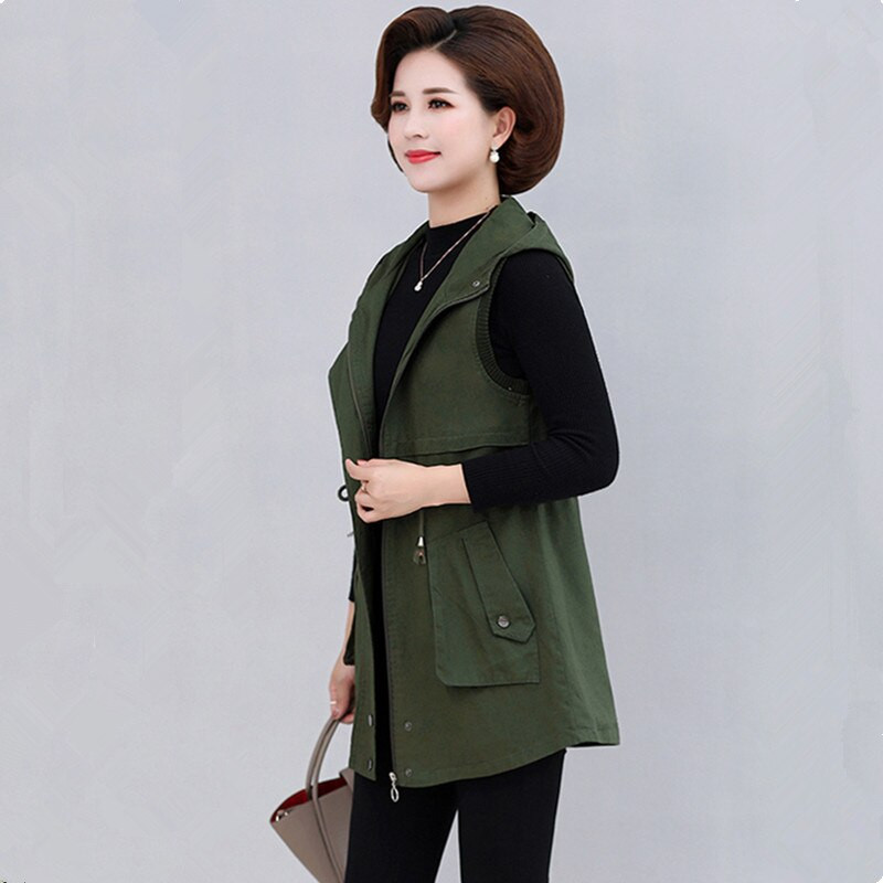 UHYTGF Proljetno-jesenski prsluci za žene Ženska jakna bez rukava s kapuljačom, udobna pamučna labava, 5XL velika prsluk 1471