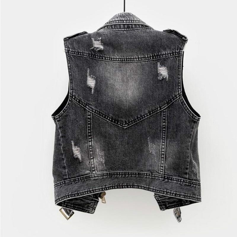 VmewSher Novi 5XL ženski traper prsluk Kratka cool gornja odjeća Ženske traper jakne bez rukava Tanak modni prsluk s kopčom