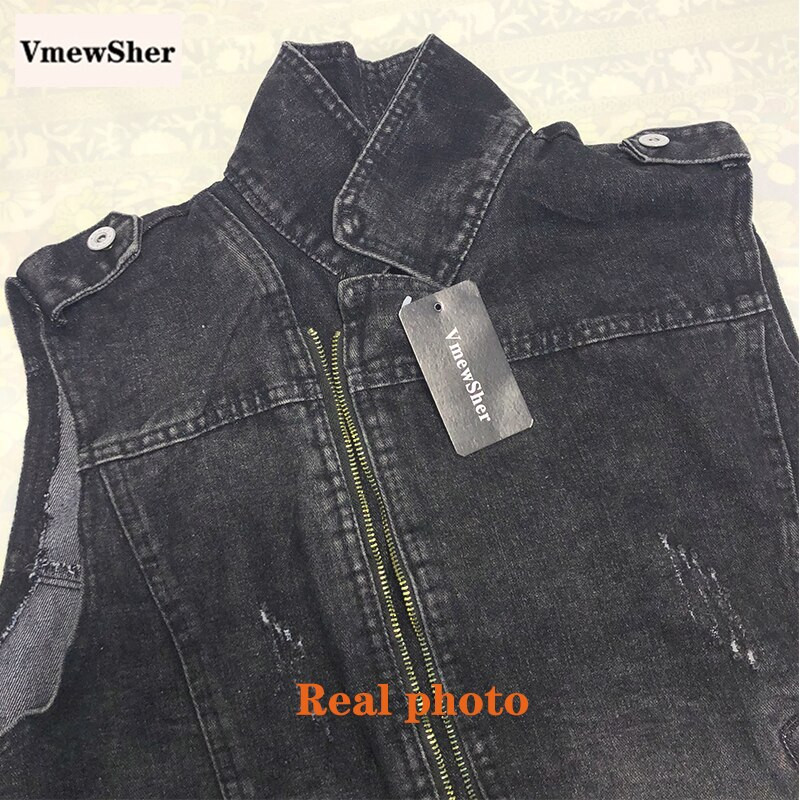 VmewSher Novi 5XL ženski traper prsluk Kratka cool gornja odjeća Ženske traper jakne bez rukava Tanak modni prsluk s kopčom