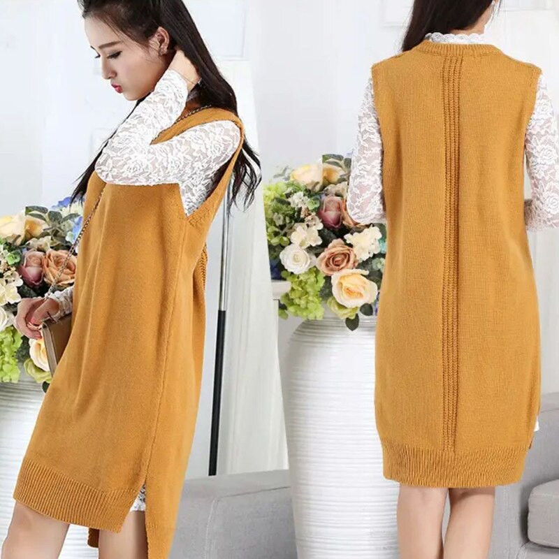 2022. gada rudens ziemas trikotāžas džemperkleita Sieviešu veste Kleita Sieviešu garā veste Sieviešu džemperis Sieviešu džemperi ar O veida kakla izgriezumu Sieviešu virsdrēbes