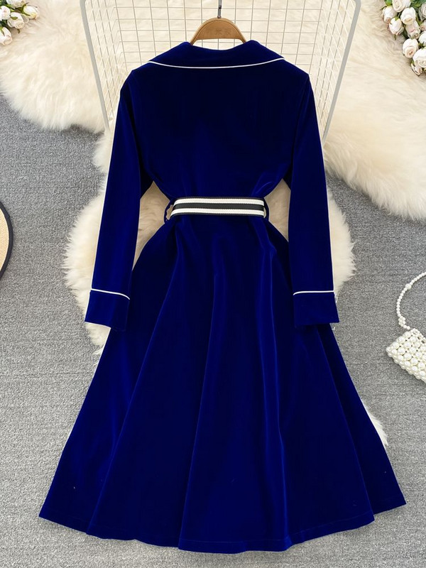 HAMALIEL rudens ziemas biezs, silts samta mētelis sievietēm ar robainām garām piedurknēm, ar vienrindu jostu, Midi biroja virsdrēbes