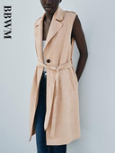 2021 Φθινοπωρινό αμάνικο γιλέκο γυναικείο γυναικείο γιακά με ζώνη με μακρύ γιλέκο Κομψό με κουμπιά Φαρδιά Vintage Γυναικεία Γυναικεία Γυναικεία Γιλέκα