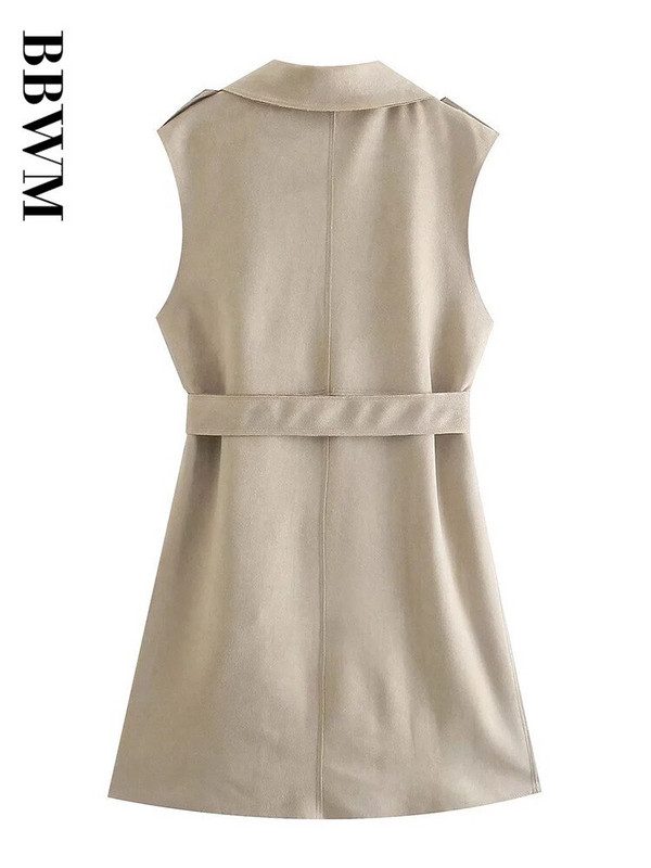 2021 Φθινοπωρινό αμάνικο γιλέκο γυναικείο γυναικείο γιακά με ζώνη με μακρύ γιλέκο Κομψό με κουμπιά Φαρδιά Vintage Γυναικεία Γυναικεία Γυναικεία Γιλέκα