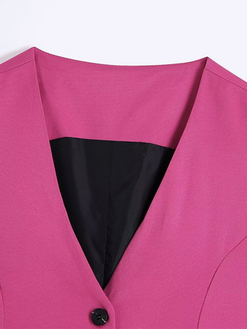 2022 ZA Φθινοπωρινό φθινοπωρινό γυναικείο κοστούμι φανελάκι γραφείου Γυναικείο στυλ μονό στήθος φανελάκι casual αμάνικο τσέπες με λαιμόκοψη Κομψό μπλουζάκι