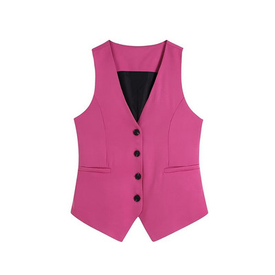 2022 ZA Jesen Modno žensko odijelo Prsluk Uredski damski stil Jednokopčane majice bez rukava Ležerne V-izrez bez rukava Chic majice