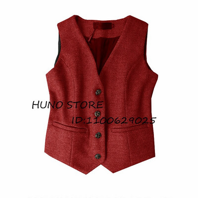 Ζεστό ρετρό γυναικείο χειμωνιάτικο χοντρό μάλλινο γιλέκο με σχέδιο ψαροκόκκαλο μόδας Επίσημο επαγγελματικό γιλέκο με λεπτή εφαρμογή