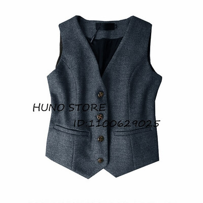 Ζεστό ρετρό γυναικείο χειμωνιάτικο χοντρό μάλλινο γιλέκο με σχέδιο ψαροκόκκαλο μόδας Επίσημο επαγγελματικό γιλέκο με λεπτή εφαρμογή