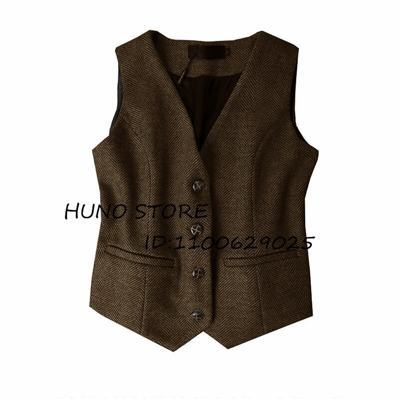 Ζεστό ρετρό γυναικείο χειμωνιάτικο χοντρό μάλλινο γιλέκο με σχέδιο ψαροκόκκαλο μόδας Επίσημο επαγγελματικό γιλέκο με λεπτή εφαρμογή