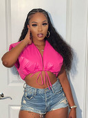 Kliou Solid γυαλιστερό Cropped Γυναικείο μπουφάν αμάνικο κορδόνι κοντό παλτό με λαιμόκοψη V γυναικείο φθινοπωρινό casual all-match streetwear