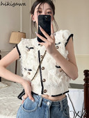 Πλεκτό γιλέκο ιδιοσυγκρασίας 2022 Γυναικεία ρούχα αμάνικο γιλέκο με φούντα Καλοκαιρινή μόδα Κορεάτικα μπλουζάκια Chalecos Para Mujer