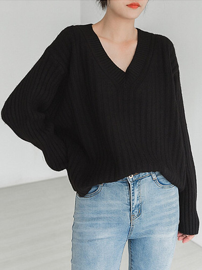 Φθινόπωρο Χειμώνας 2022 Μόδα Πλεκτό Πλεκτό Πουλόβερ με λαιμόκοψη Γυναικείο πουλόβερ χαλαρό καθαρό χρώμα Μακρυμάνικο πλεκτό μπουφάν με επένδυση