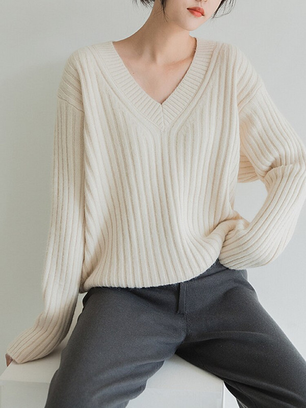 Φθινόπωρο Χειμώνας 2022 Μόδα Πλεκτό Πλεκτό Πουλόβερ με λαιμόκοψη Γυναικείο πουλόβερ χαλαρό καθαρό χρώμα Μακρυμάνικο πλεκτό μπουφάν με επένδυση