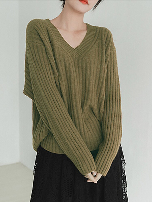 Φθινόπωρο Χειμώνας 2022 Μόδα Πλεκτό Πλεκτό Πουλόβερ με λαιμόκοψη Γυναικείο πουλόβερ χαλαρό καθαρό χρώμα Μακρυμάνικο πλεκτό μπουφάν με επένδυση