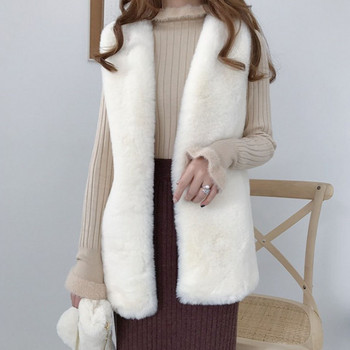 Χειμερινό γιλέκο Γυναικείο Casual V λαιμόκοψη Αμάνικο γούνα κουνελιού Παχύ ένδυμα Ζεστή ανοιχτή βελονιά Αμάνικο παλτό