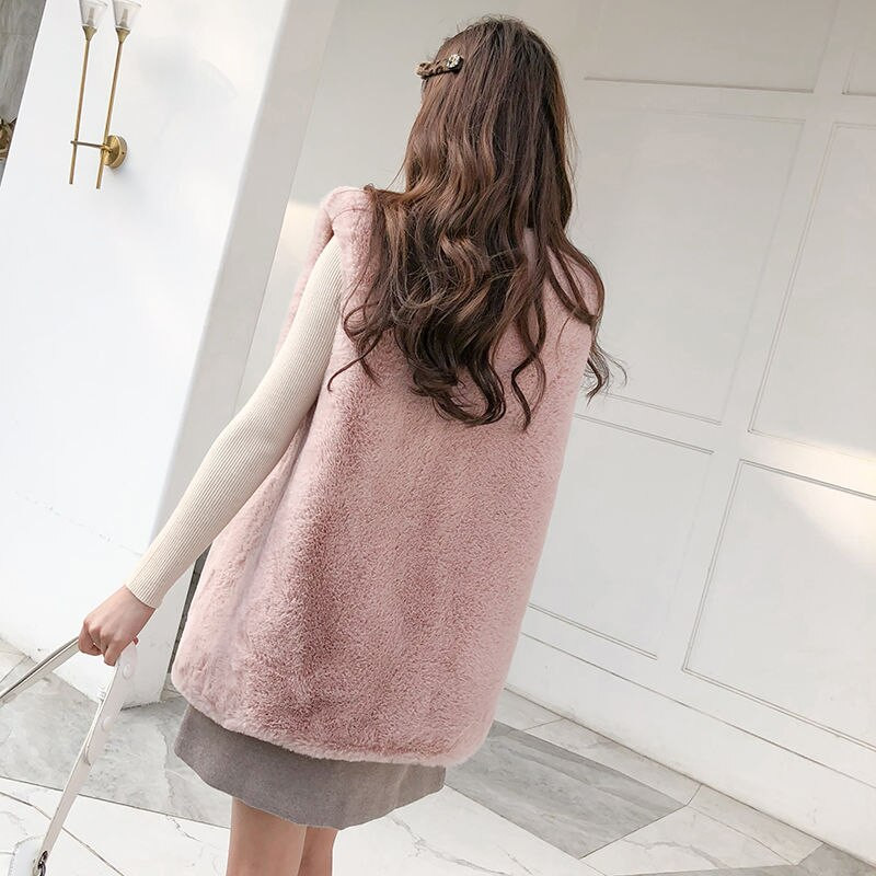 Χειμερινό γιλέκο Γυναικείο Casual V λαιμόκοψη Αμάνικο γούνα κουνελιού Παχύ ένδυμα Ζεστή ανοιχτή βελονιά Αμάνικο παλτό