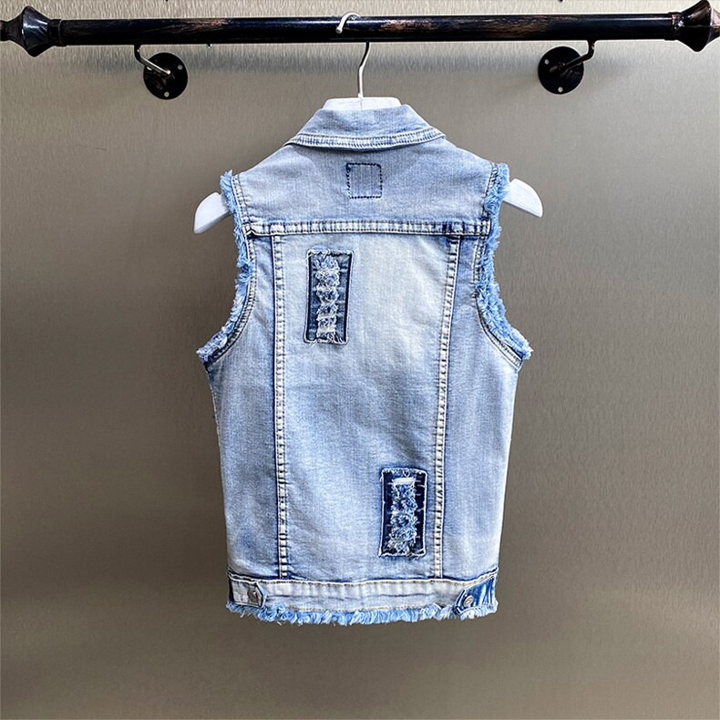 2021. Djevojački traper prsluk, trodimenzionalni vez, cvjetni prsluk, korejski uski studentski prsluk, gornji dio jeans jakne, kratki ženski kaput