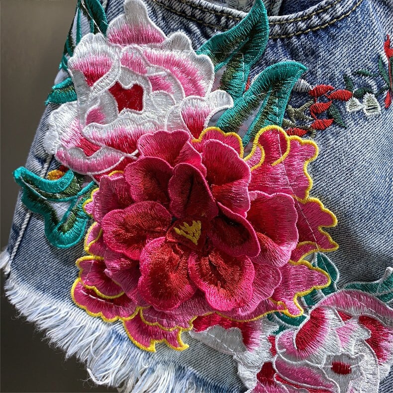 2021. Djevojački traper prsluk, trodimenzionalni vez, cvjetni prsluk, korejski uski studentski prsluk, gornji dio jeans jakne, kratki ženski kaput