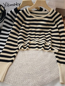 Yitimoky pulover Ženske kratke džempere Modni prugasti O izrez dugih rukava Jesenske pletene majice Ženski šik ženski kratki puloveri