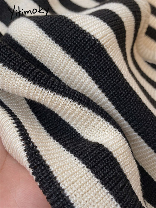 Yitimoky pulover Ženske kratke džempere Modni prugasti O izrez dugih rukava Jesenske pletene majice Ženski šik ženski kratki puloveri