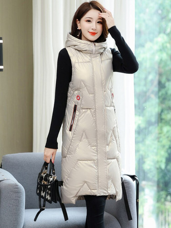 Γυναικείο χειμωνιάτικο μπουφάν 2022 Hot Sale με κουκούλα Μακρύ φωτεινό γυαλιστερό γιλέκο με ζεστή επένδυση μεγάλου μεγέθους 4XL 5XL μπουφάν
