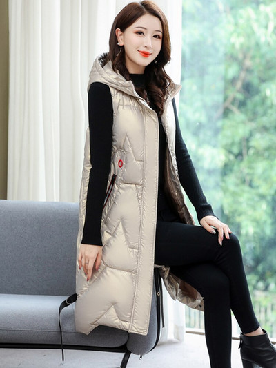 Γυναικείο χειμωνιάτικο μπουφάν 2022 Hot Sale με κουκούλα Μακρύ φωτεινό γυαλιστερό γιλέκο με ζεστή επένδυση μεγάλου μεγέθους 4XL 5XL μπουφάν