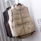 Νέο Φθινοπωρινό Χειμώνα Γυναικείο Υπερελαφρύ πουπουλένιο Γιλέκο Σταντ Γιακά Λευκό Παλτό με Παπάκι Πάρκα Γυναικείο ζεστό μανίκι Γιλέκο φορητό