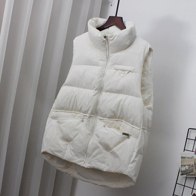 Νέο Φθινοπωρινό Χειμώνα Γυναικείο Υπερελαφρύ πουπουλένιο Γιλέκο Σταντ Γιακά Λευκό Παλτό με Παπάκι Πάρκα Γυναικείο ζεστό μανίκι Γιλέκο φορητό