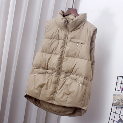 Νέο Φθινοπωρινό Χειμώνα Γυναικείο Υπερελαφρύ πουπουλένιο Γιλέκο Σταντ Γιακά Λευκό Παλτό με Παπάκι Πάρκα Γυναικείο ζεστό μανίκι Γιλέκο φορητό