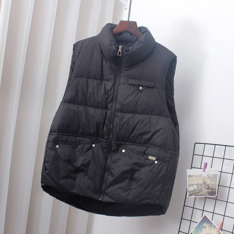 Νέο Φθινοπωρινό Χειμώνα Γυναικείο Υπερελαφρύ πουπουλένιο Γιλέκο Σταντ Γιακά Λευκό Παλτό με Παπάκι Πάρκα Γυναικείο ζεστό μανίκι Γιλέκο φορητό