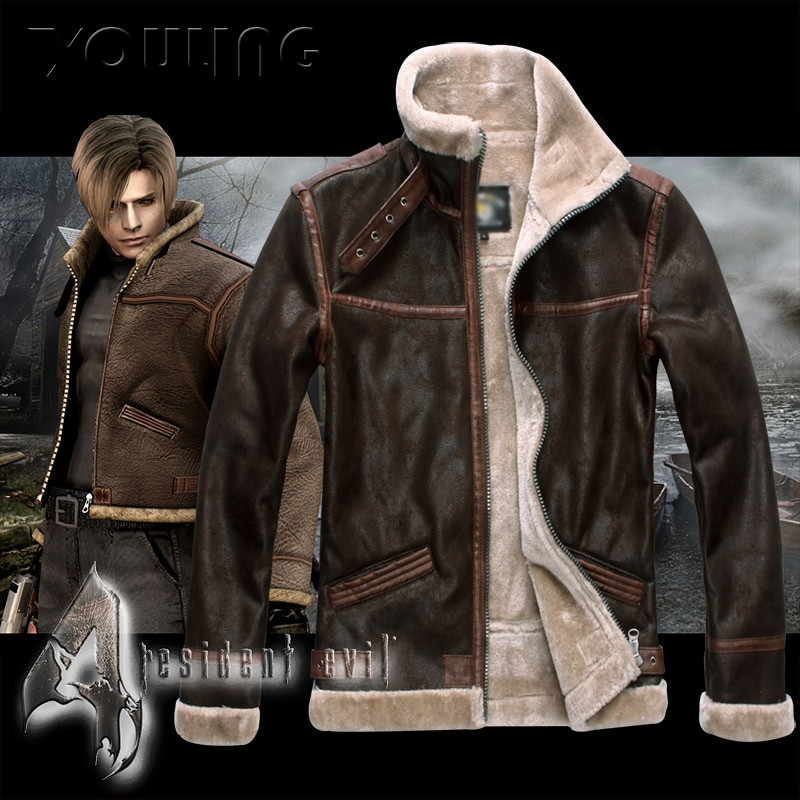Biohazard Resident 4 Leon S Kennedy ļaunais kostīms ādas mētelis jaka Cosplay PU Faur jaka ar garām piedurknēm ziemas virsdrēbes vīriešu zēnam