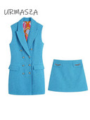 Γυναικεία Καλοκαίρι 2022 Νέα Μόδα Φόρεμα Tweed Παλτό γιλέκο Vintage Αμάνικο Γυναικείο Γιλέκο Κομψές μπλούζες + Φούστα