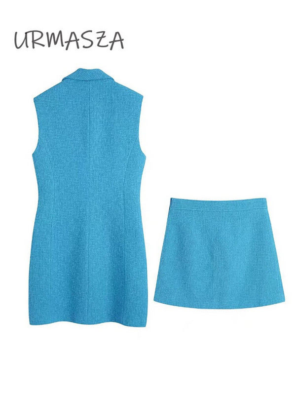 Γυναικεία Καλοκαίρι 2022 Νέα Μόδα Φόρεμα Tweed Παλτό γιλέκο Vintage Αμάνικο Γυναικείο Γιλέκο Κομψές μπλούζες + Φούστα