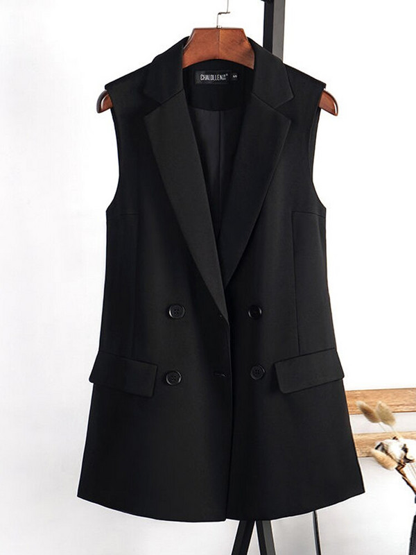 Vangull Fahion melna mežģīņu veste sieviešu divrindu veste ar pavasara plānu jostu, sieviešu veste bez piedurknēm, nolaižama sieviešu veste