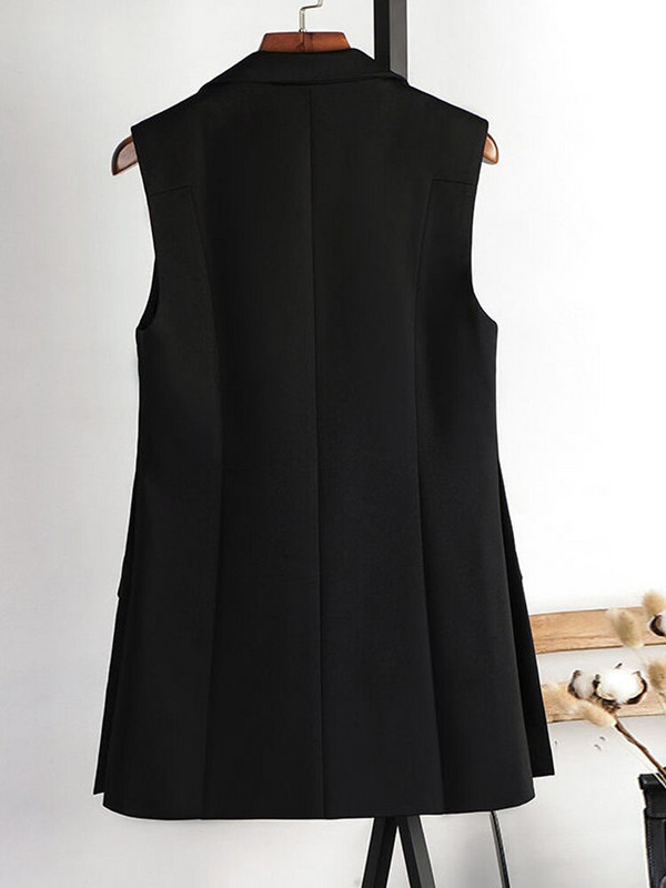 Vangull Fahion melna mežģīņu veste sieviešu divrindu veste ar pavasara plānu jostu, sieviešu veste bez piedurknēm, nolaižama sieviešu veste