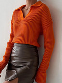 Γυναικείο πλεκτό πουλόβερ με γιακά πόλο με ραβδώσεις casual μακρυμάνικο Basic πουλόβερ γυναικεία πουλόβερ 2022 Φθινόπωρο Χειμώνας Νέα μασίφ λεπτή μπλούζα