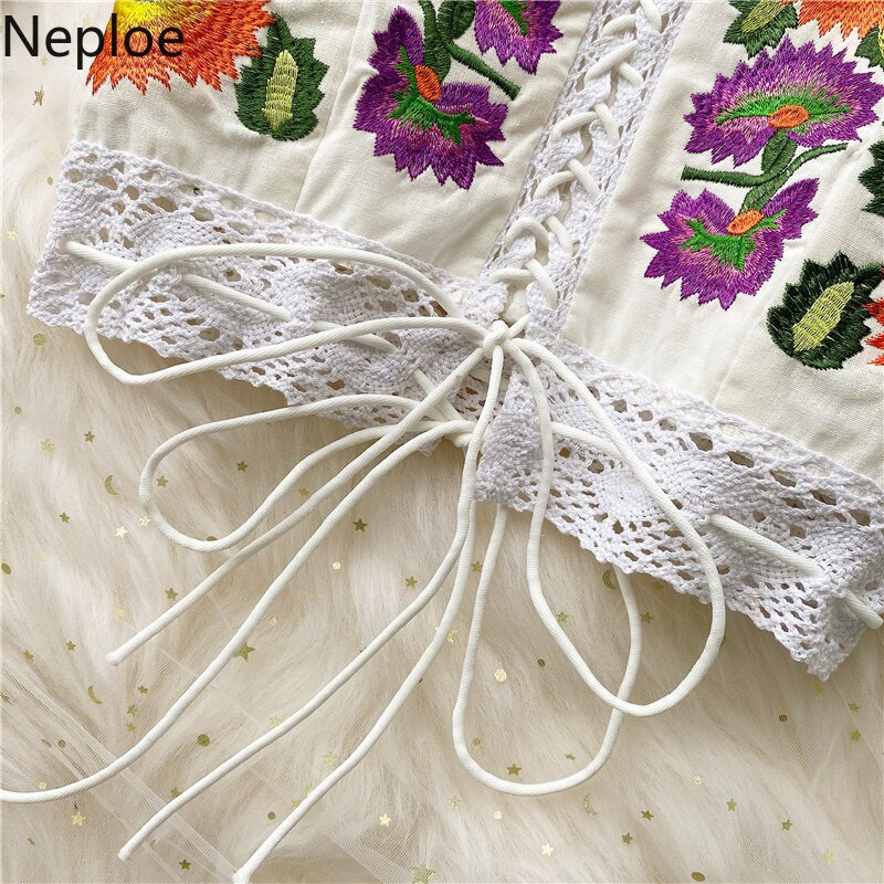 Neploe Boho Κέντημα Λουλούδι Γυναικεία τανκς Camis Αμάνικο Πλεκτό Μόδα καλοκαιρινό γιλέκο 2022 Νέο κοντό λεπτό, κομψό γυναικείο μπλουζάκι 1C384