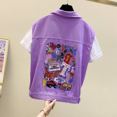 Νέο καλοκαιρινό γυναικείο κοντό τζιν γιλέκο με μονόχρωμη φόρμα και αμάνικο τζιν γιλέκο