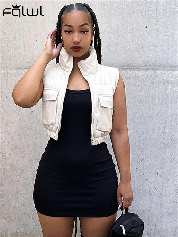 FQLWL Jesenske modne crne jakne za žene 2022., jednobojni kratki gornji kaputi s patentnim zatvaračem, prsluk, prsluci s dolčevitom, puf jakna