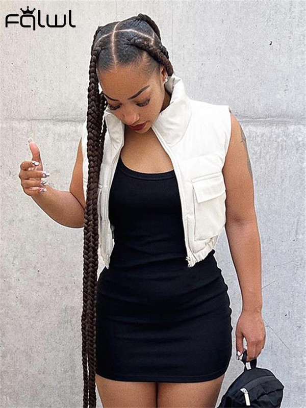 FQLWL Jesenske modne crne jakne za žene 2022., jednobojni kratki gornji kaputi s patentnim zatvaračem, prsluk, prsluci s dolčevitom, puf jakna